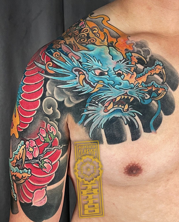 Blue Dragon Chest Panel tattoo front