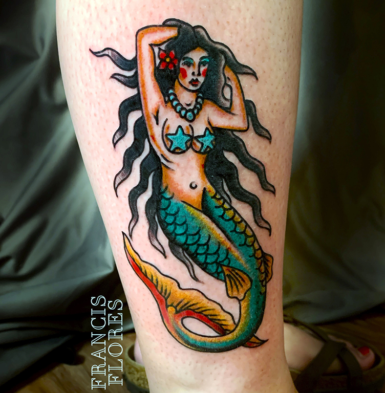 30 American Traditional Mermaid Tattoos