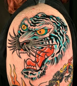 American Traditional Tiger Tattoo by Francis Flores