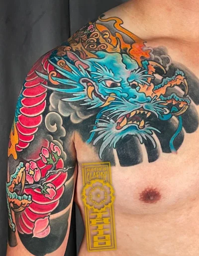 Blue Dragon Chest Panel tattoo by Mathew