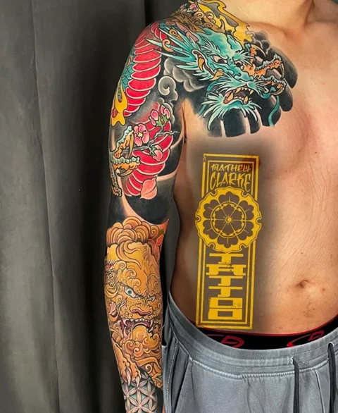 Dragon-Foo-dog-tattoo-sleeve-front