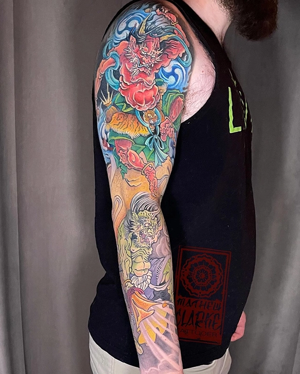 Japanese Mythical Dragon & Foo Dog Sleeve Tattoo Sleeve