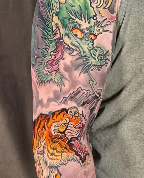 Japanese-Tiger-Dragon-sleeve-faces-close-up